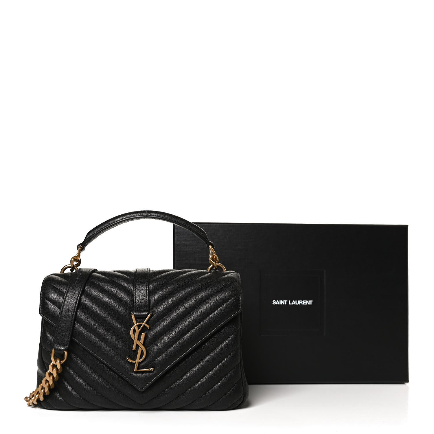 Saint Laurent Sheepskin Matelasse Chevron Monogram Medium College Bag Black 12 of 12