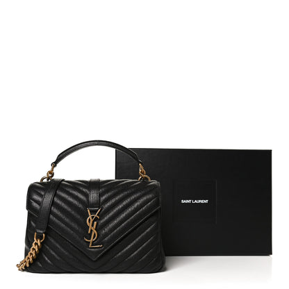 Saint Laurent Sheepskin Matelasse Chevron Monogram Medium College Bag Black 12 of 12