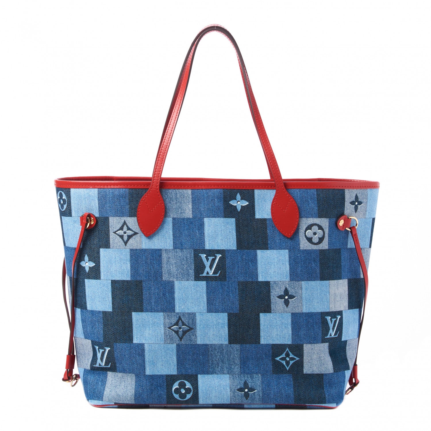 Louis Vuitton Denim Damier Monogram Patchwork Neverfull Blue Rouge 3 of 10