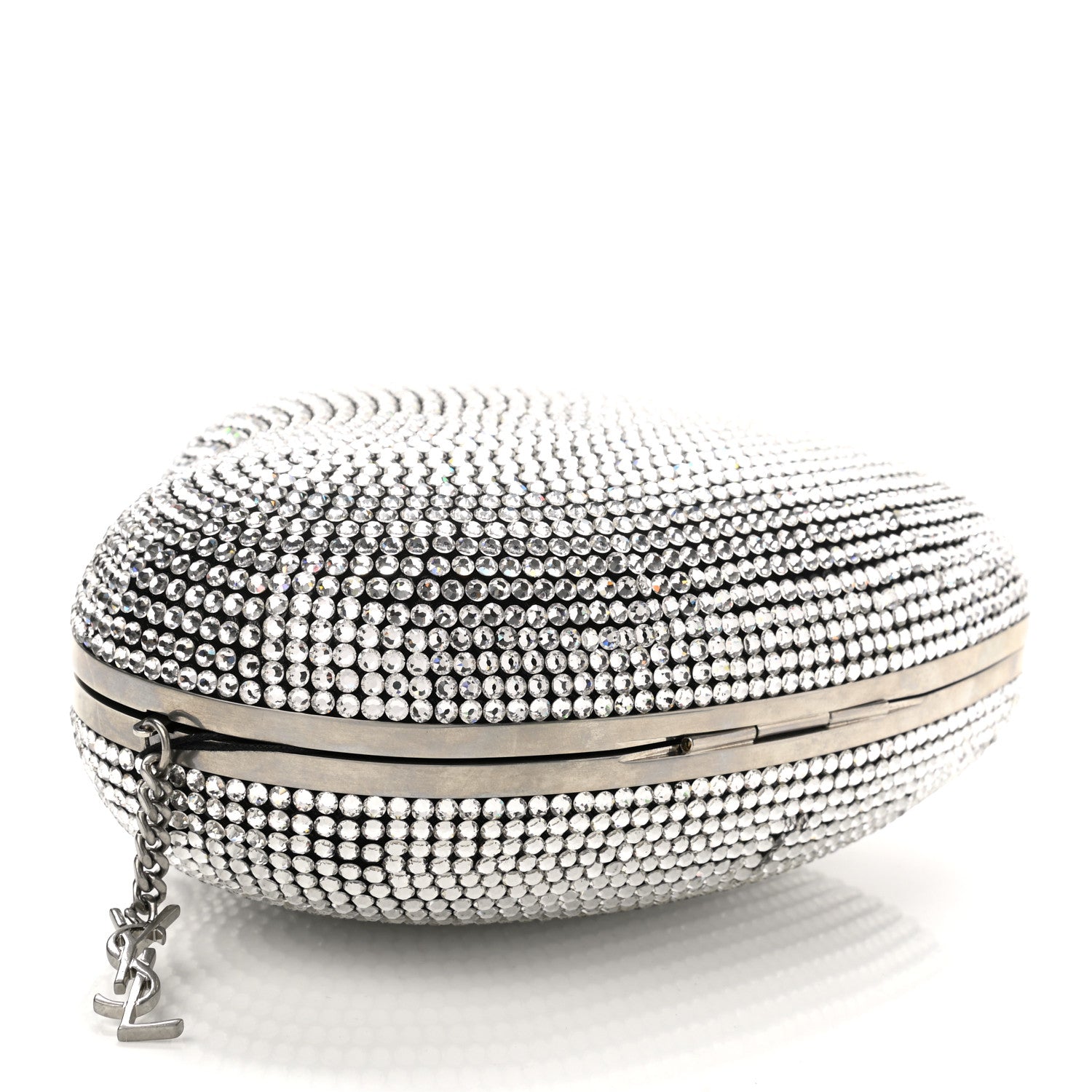 Saint Laurent Swarovski Crystal Heart Love Box Clutch Bag Silver 4 of 6