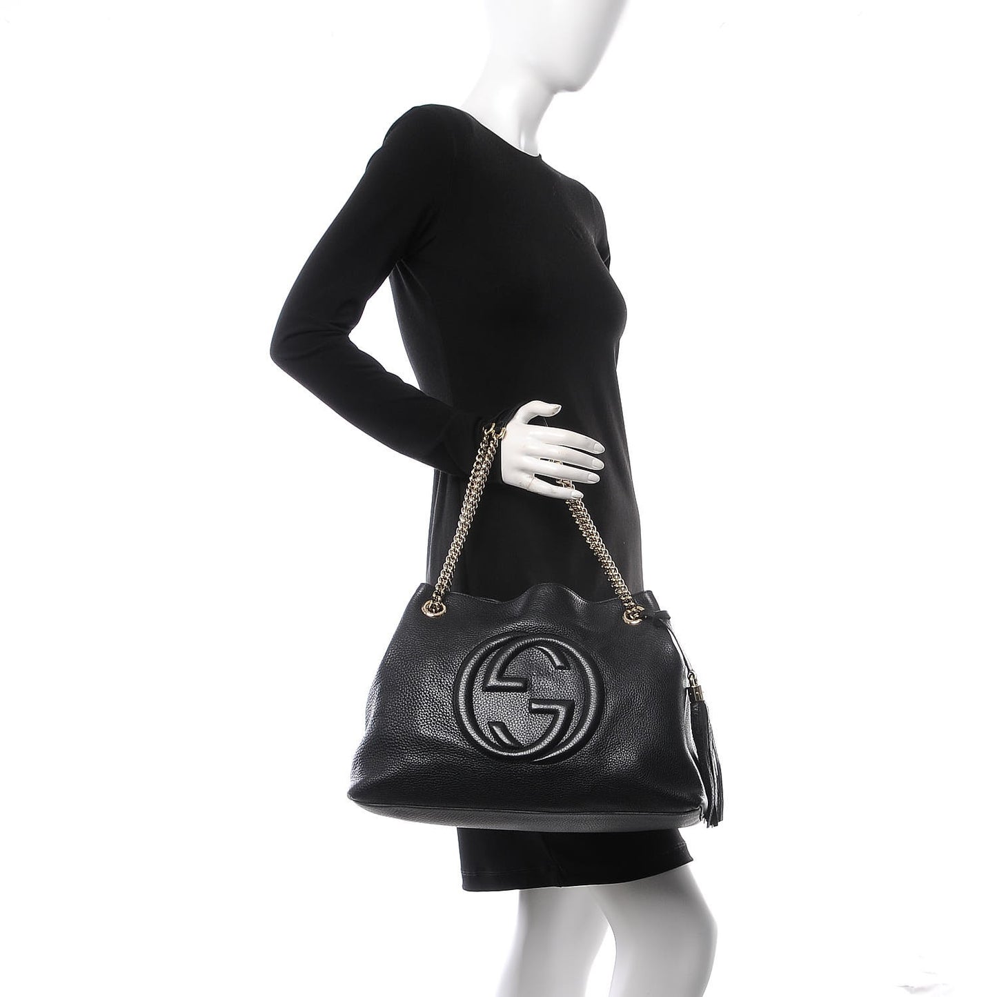 Pebbled Calfskin Medium Soho Chain Shoulder Bag Black
