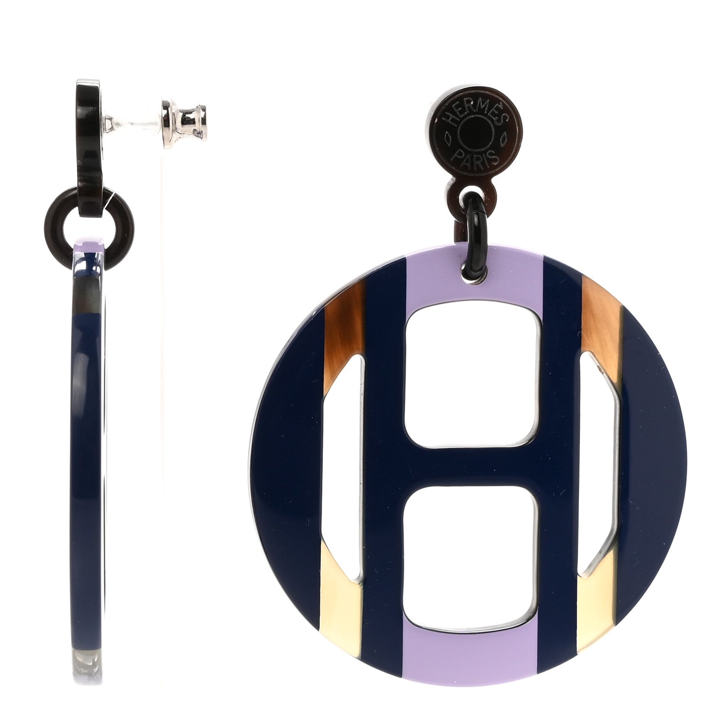 Hermes Lacquered Horn H Equipe Earrings Lilas 1 of 5