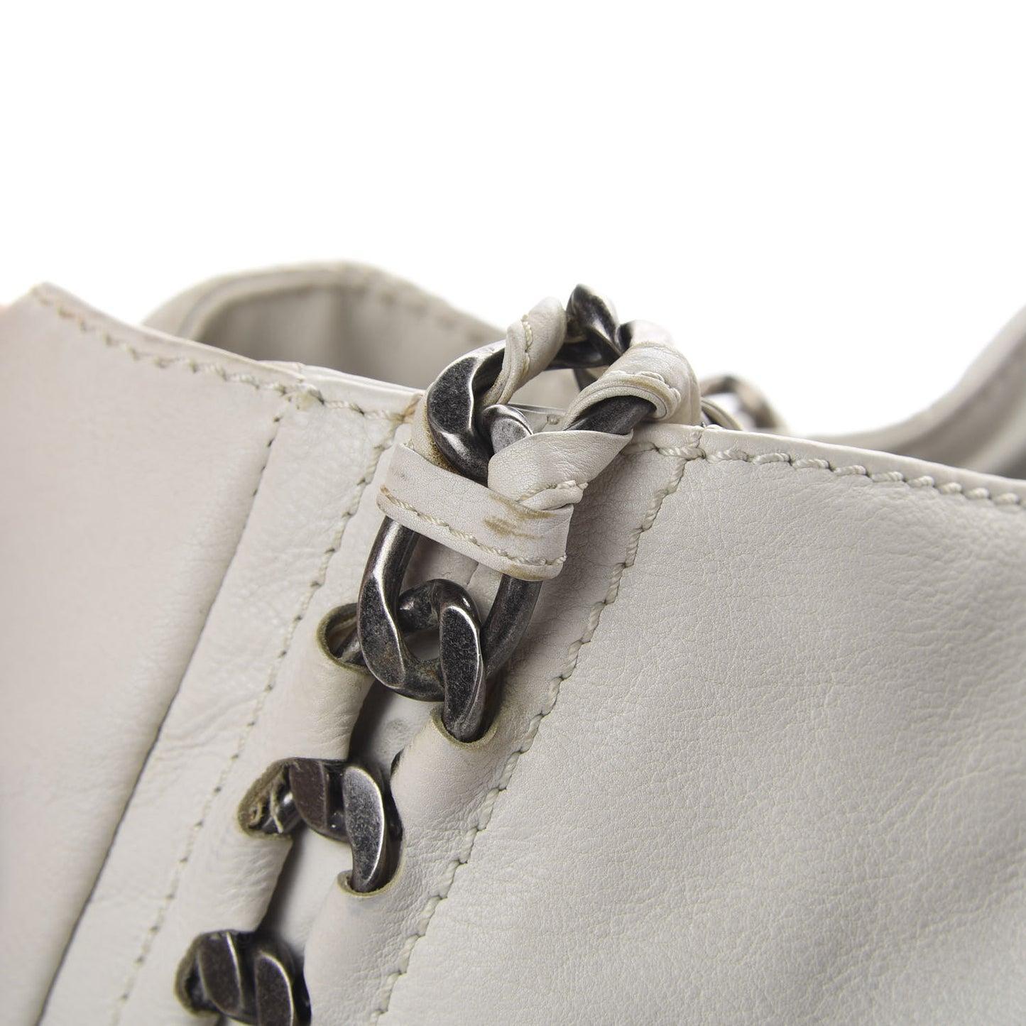 Calfskin Large East West Modern Chain Tote White