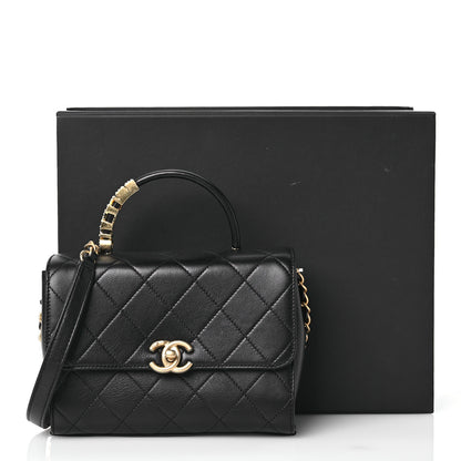 Chanel Lambskin Stitched Pearl Logo Top Handle Flap Black 12 of 12