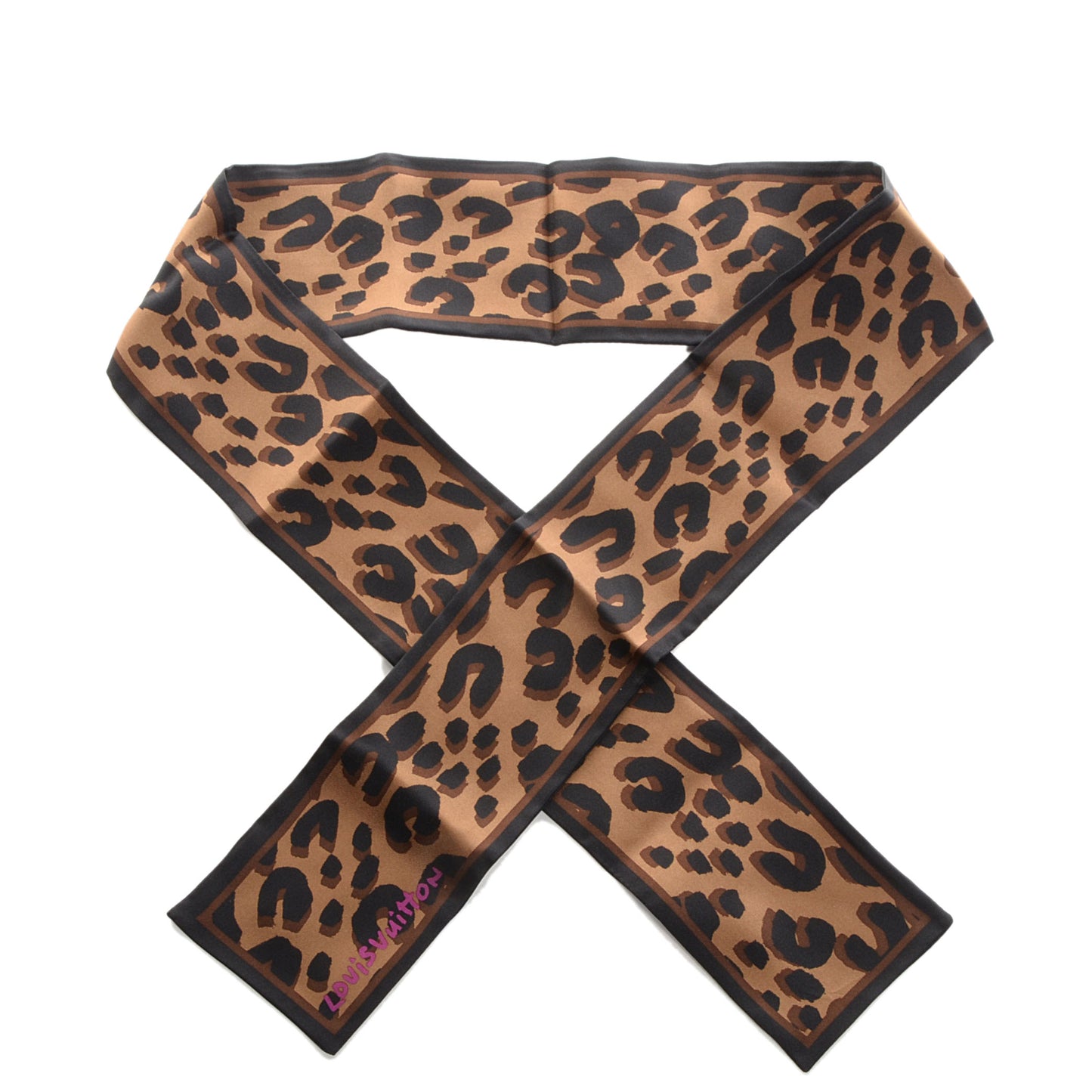 Silk Leopard Bandeau Scarf Marron