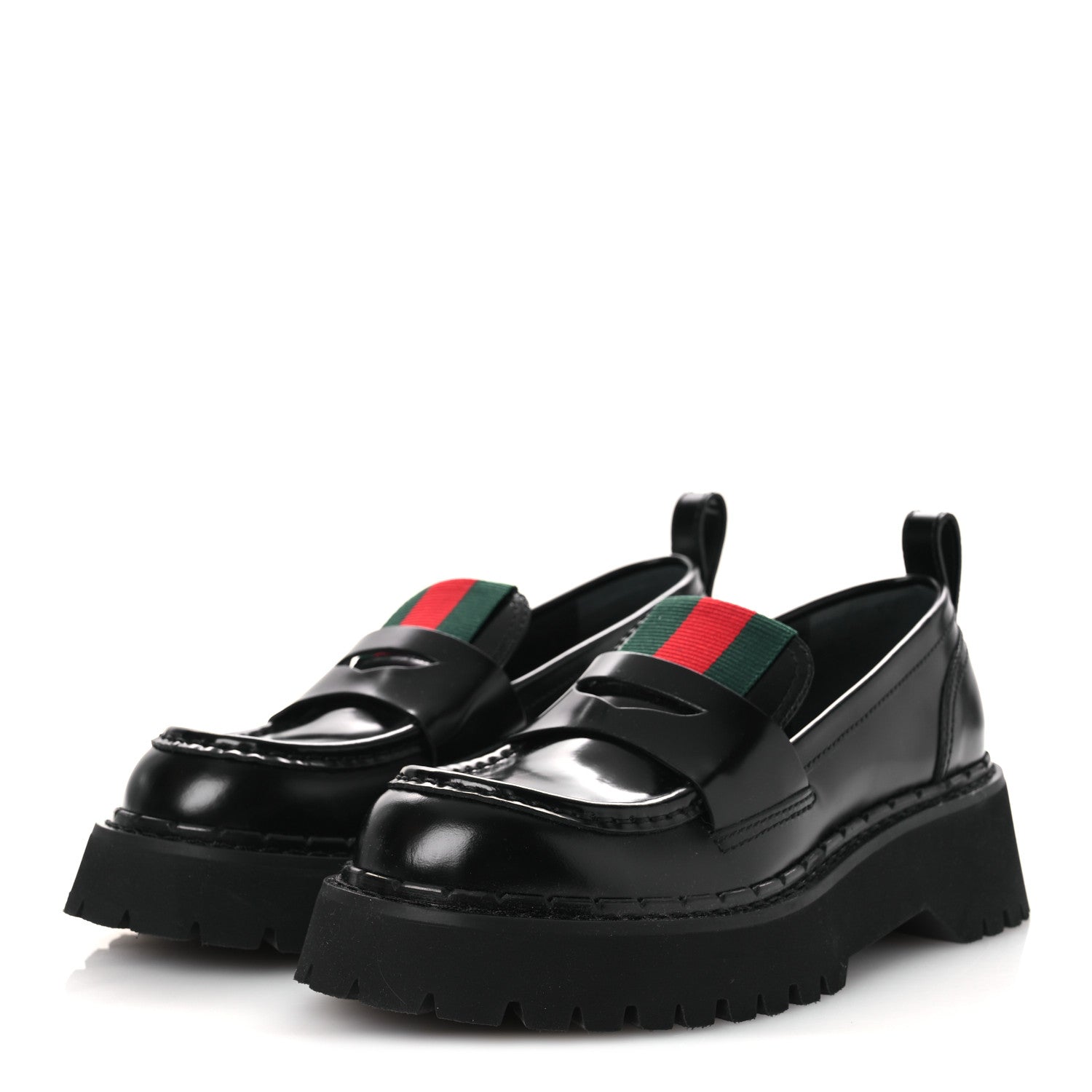 Gucci Spice Lux Womens Thea Web 20mm Platform Loafers 37 Black 4 of 11