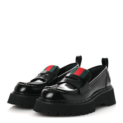 Gucci Spice Lux Womens Thea Web 20mm Platform Loafers 37 Black 4 of 11