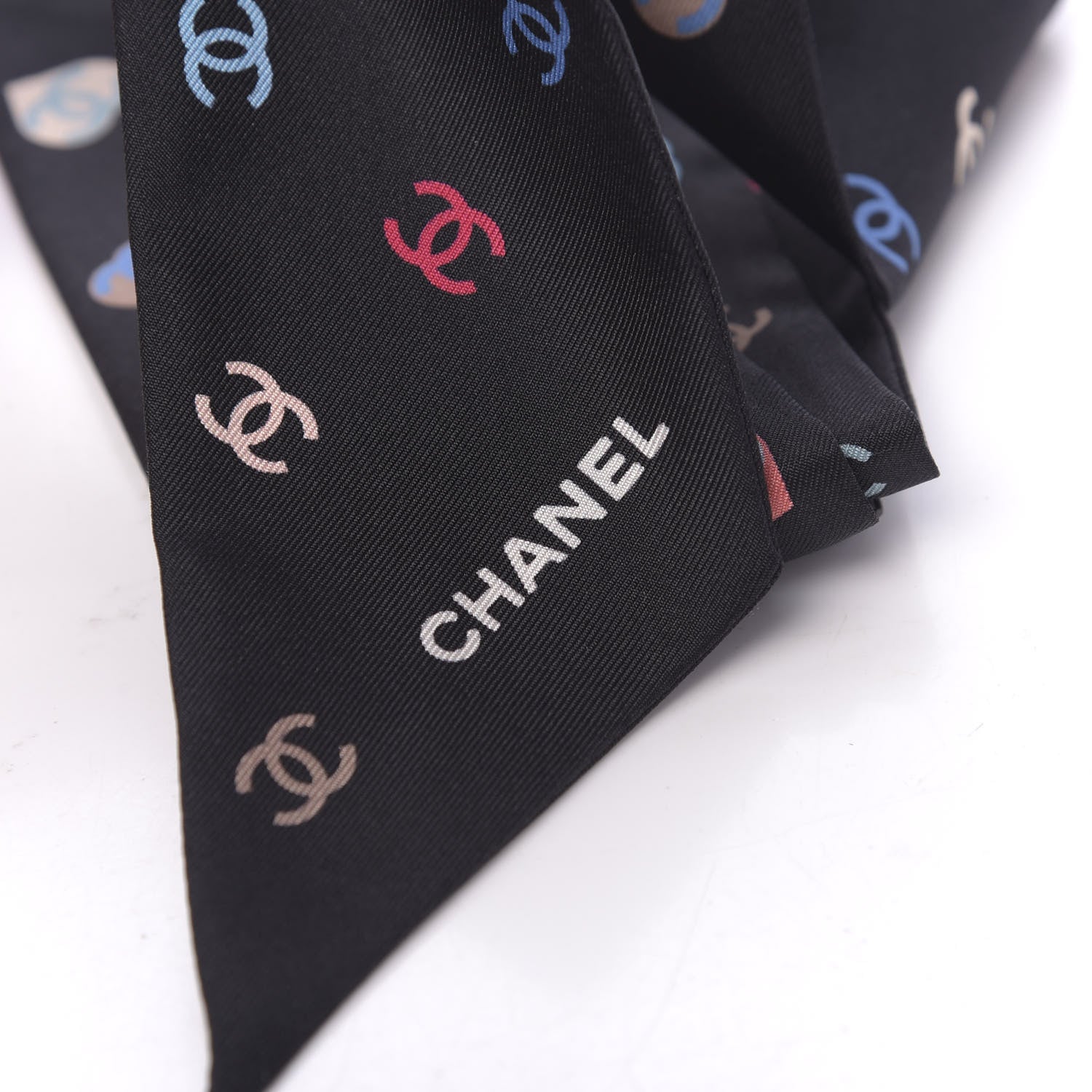 Chanel Silk Heart CC Slim Bandeau Scarf Black 2 of 4