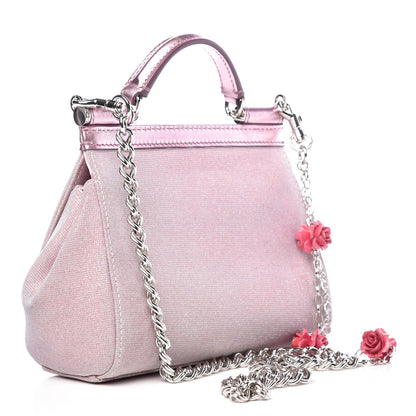 Dolce & Gabbana Metallic Lurex Fabric Crystal Mini Miss Sicily Shoulder Bag Pink 3 of 11