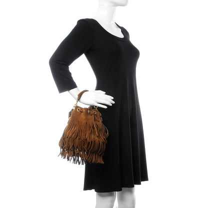 Saint Laurent Suede Calfskin Small Emmanuelle Fringe Bucket Bag Light Ocre 2 of 10
