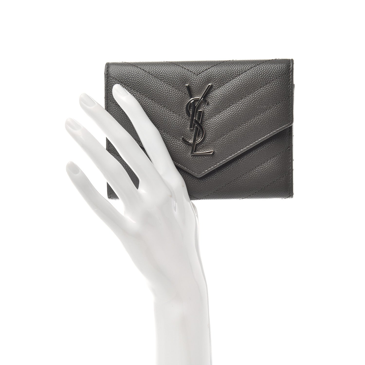 Saint Laurent Grain De Poudre Matelasse Chevron Small Monogram Passport Case Earth 2 of 6