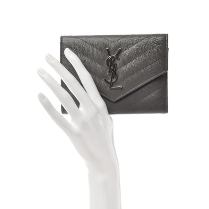 Saint Laurent Grain De Poudre Matelasse Chevron Small Monogram Passport Case Earth 2 of 6