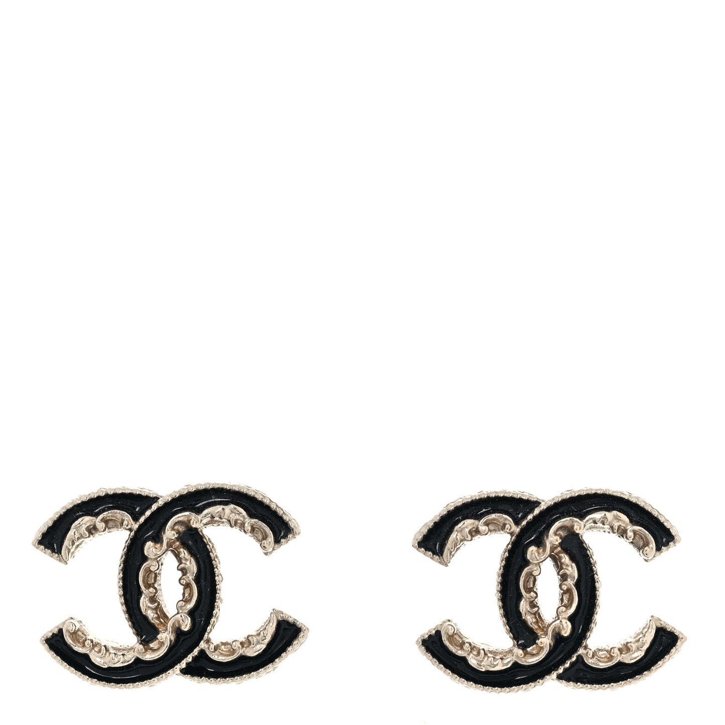 Enamel CC Baroque Earrings Black Gold