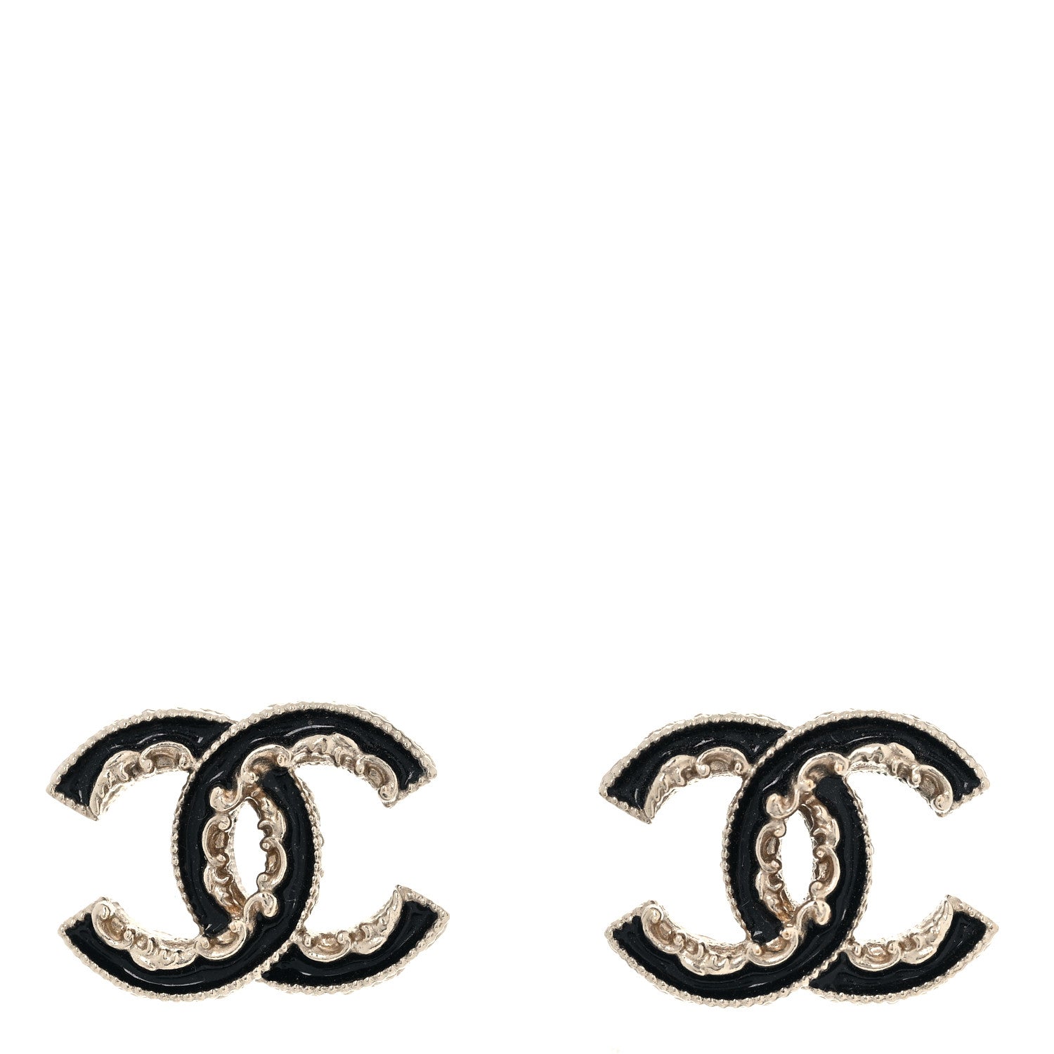 Chanel Enamel CC Baroque Earrings Black Gold 1 of 5