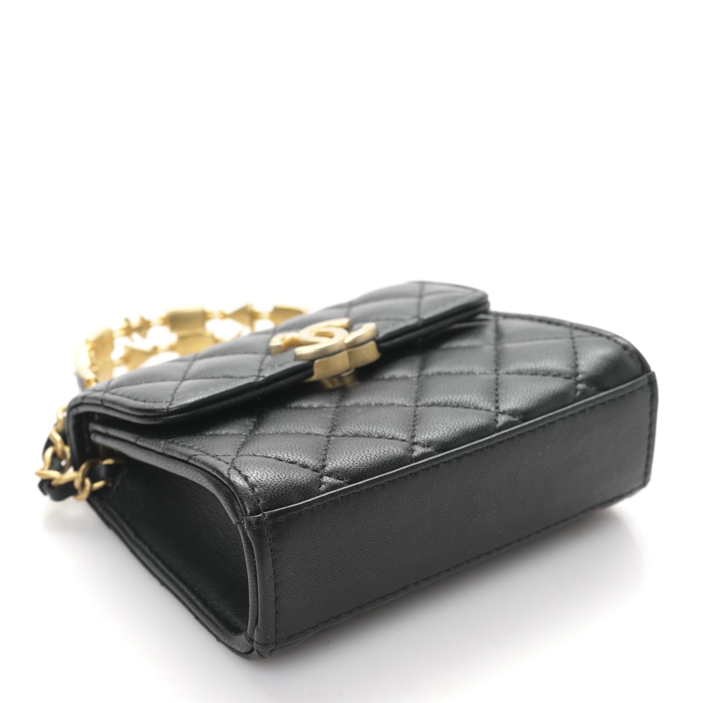 Lambskin Enamel Quilted Mini Top Handle Flap Black