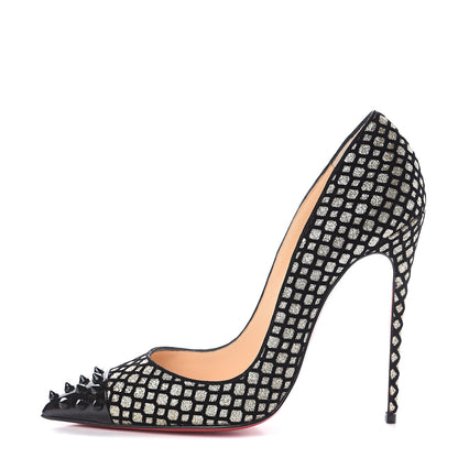Christian Louboutin Glitter Floque Geo 120 Pumps 38 Platine Black 1 of 7