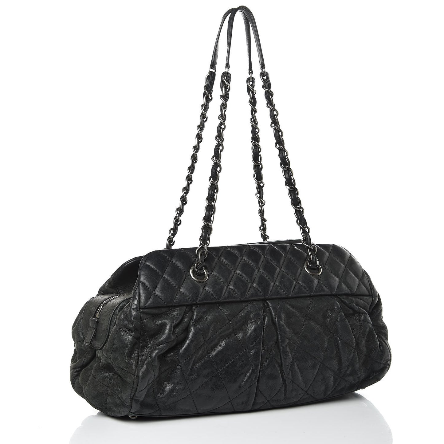 Iridescent Calfskin Chic Quilt Bowling Bag Black