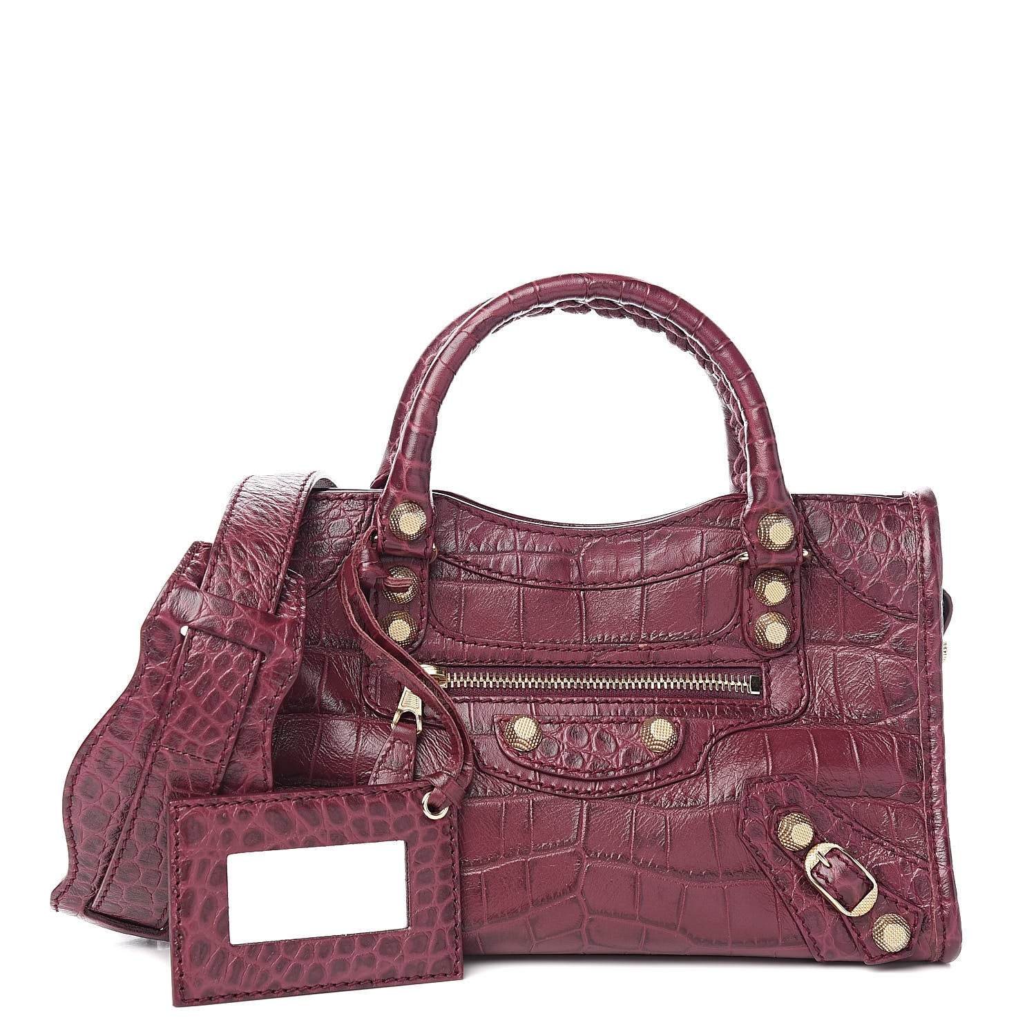 Balenciaga Calfskin Crocodile Embossed Giant 12 Gold Hardware Mini City Violet Prune 1 of 10