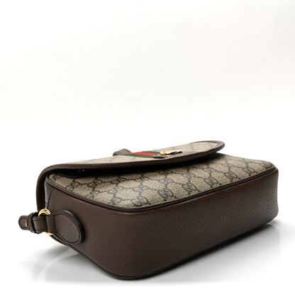 Gucci GG Supreme Monogram Textured Dollar Calfskin Web Studded Mini Ophidia Flap Shoulder Bag Beige Ebony New Acero 4 of 10