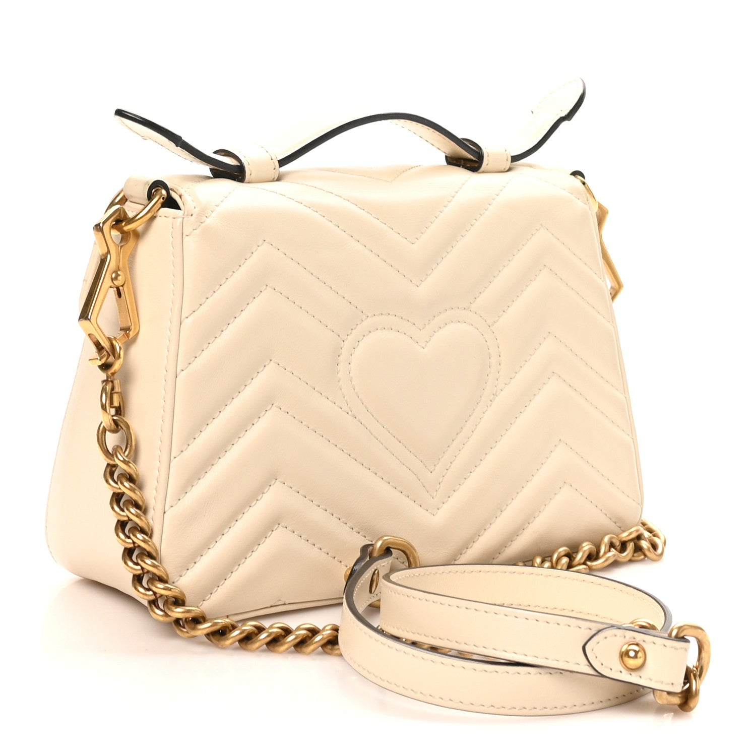 Gucci Calfskin Matelasse Mini GG Marmont Top Handle Shoulder Bag White 3 of 10