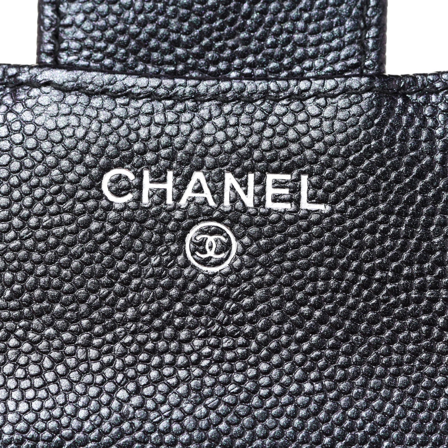 Iridescent Caviar Chevron Quilted Compact Flap Wallet Black