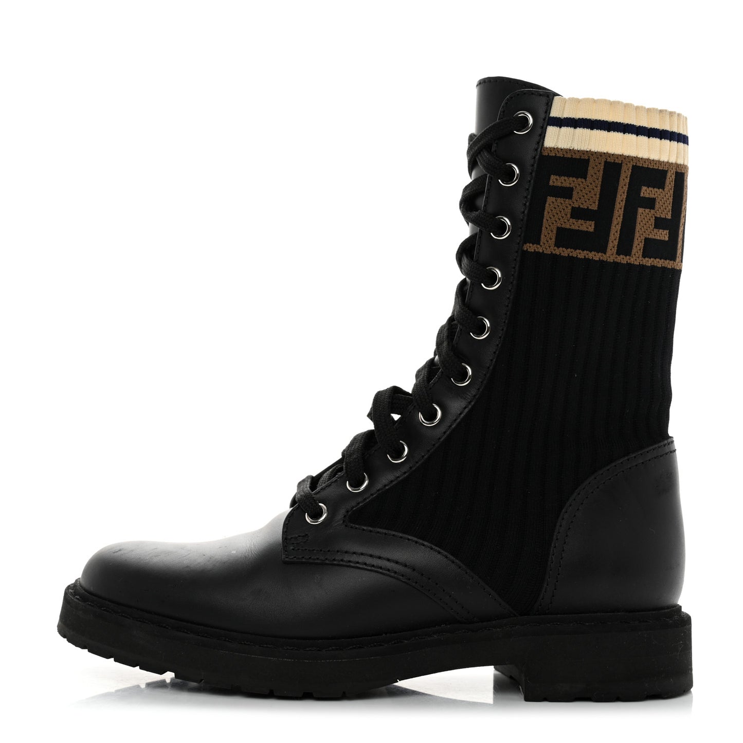 Calfskin Stretch Fabric Rockoko Biker Boots 36.5 Tobacco Black Marino