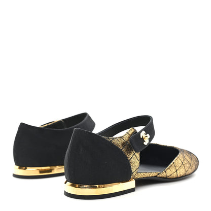 Chanel Laminated Suede Kidskin Grosgrain Quilted Cap Toe Ballerina Flats 36.5 Gold Black 9 of 20