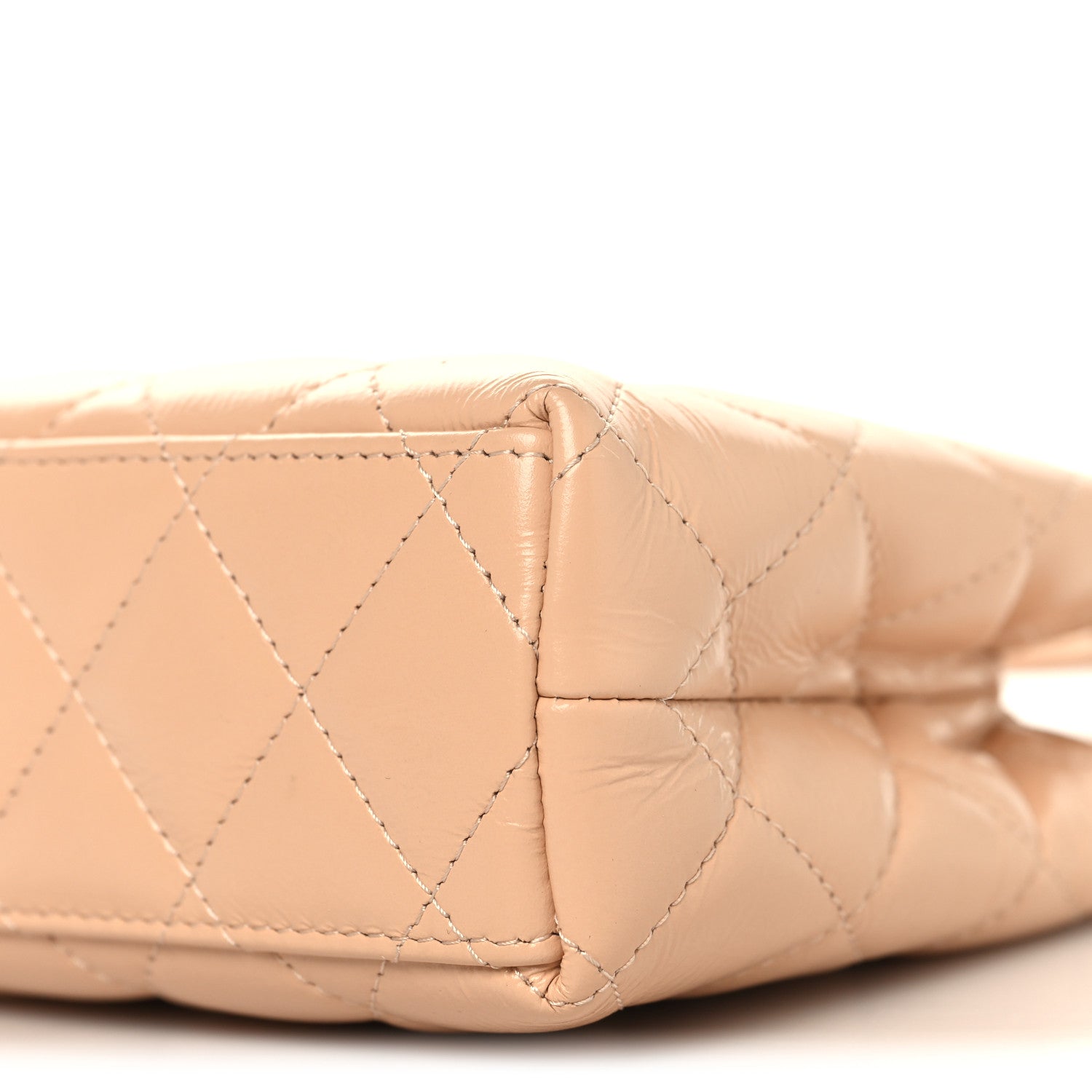 Chanel Shiny Aged Calfskin Quilted Nano Kelly Shopper Beige