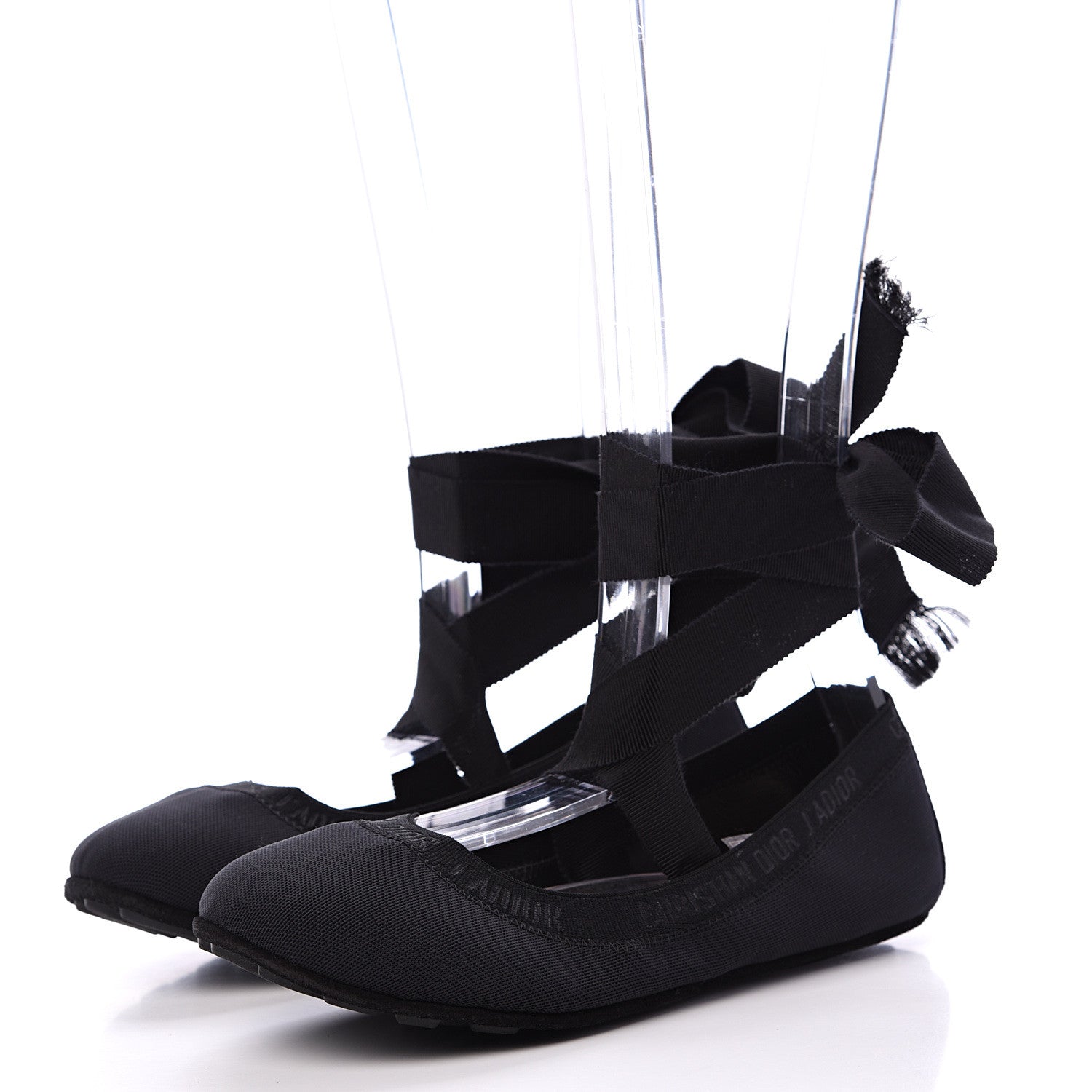 Christian Dior Micro Mesh Academy Lace-Up Ballerina Flats 36.5 Black 3 of 7