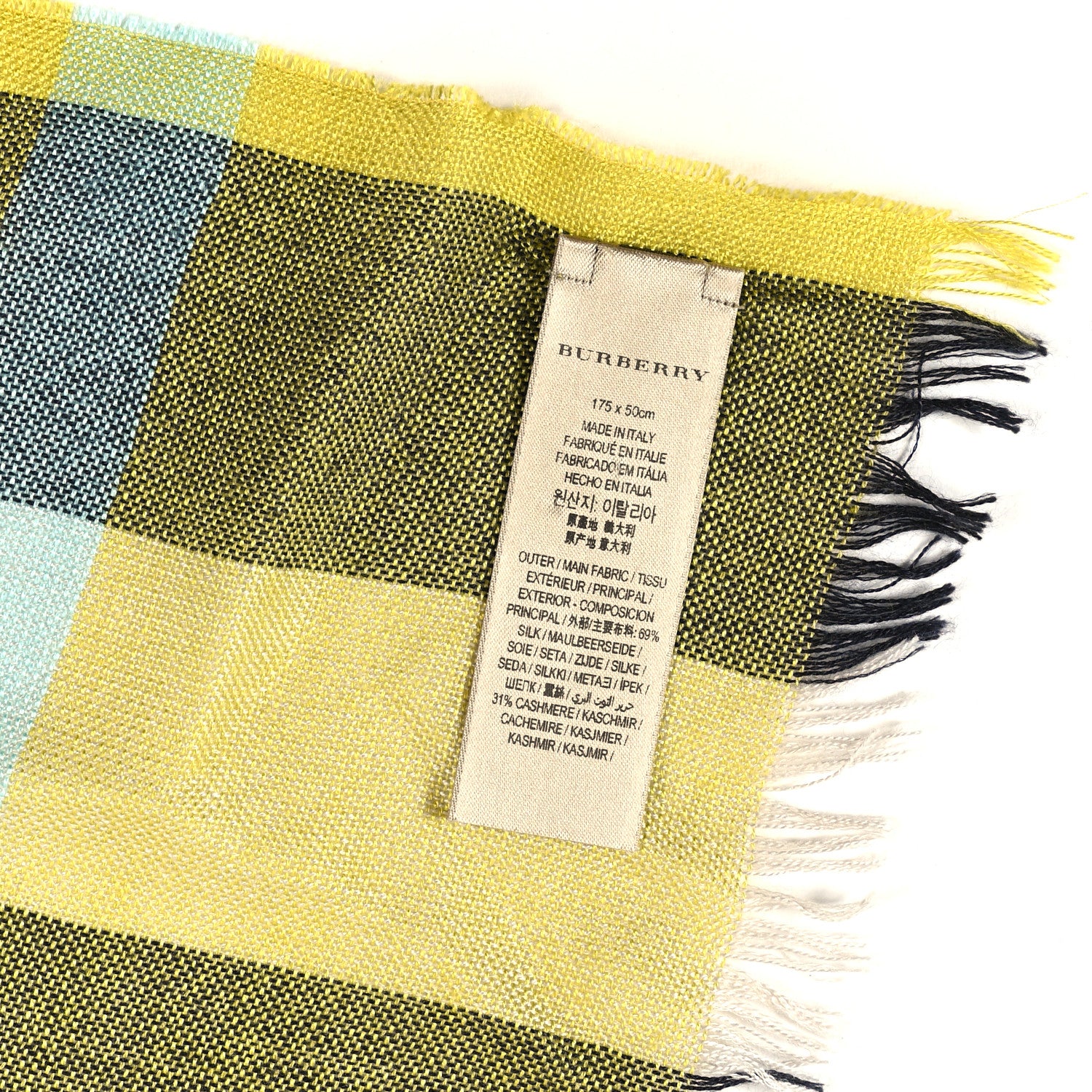 Burberry Silk Cashmere Half Mega Check Scarf Green Cream 3 of 3