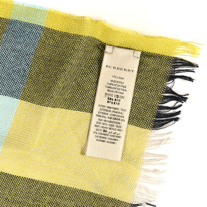 Burberry Silk Cashmere Half Mega Check Scarf Green Cream 3 of 3