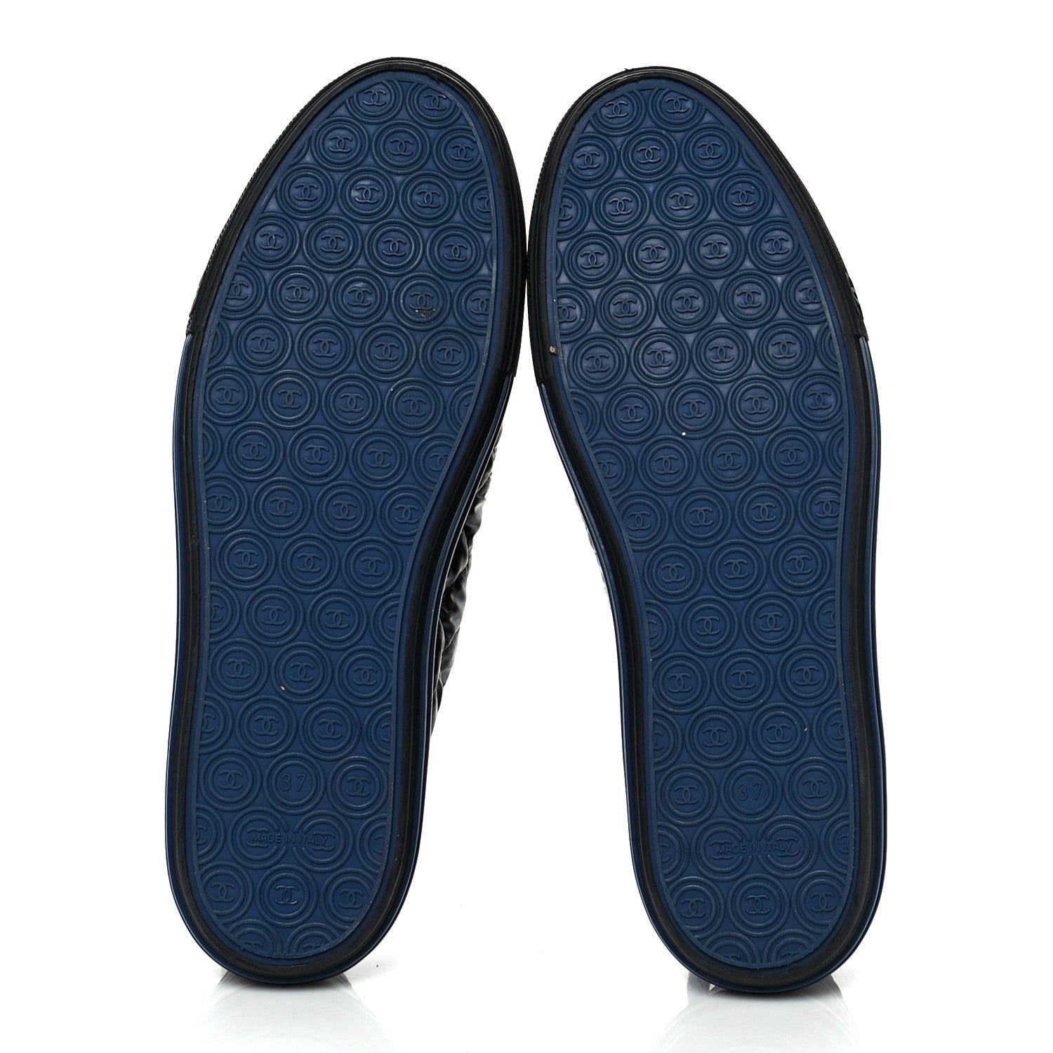 Chanel Nylon Calfskin Quilted CC Sneakers 37 Black Blue 5 of 7