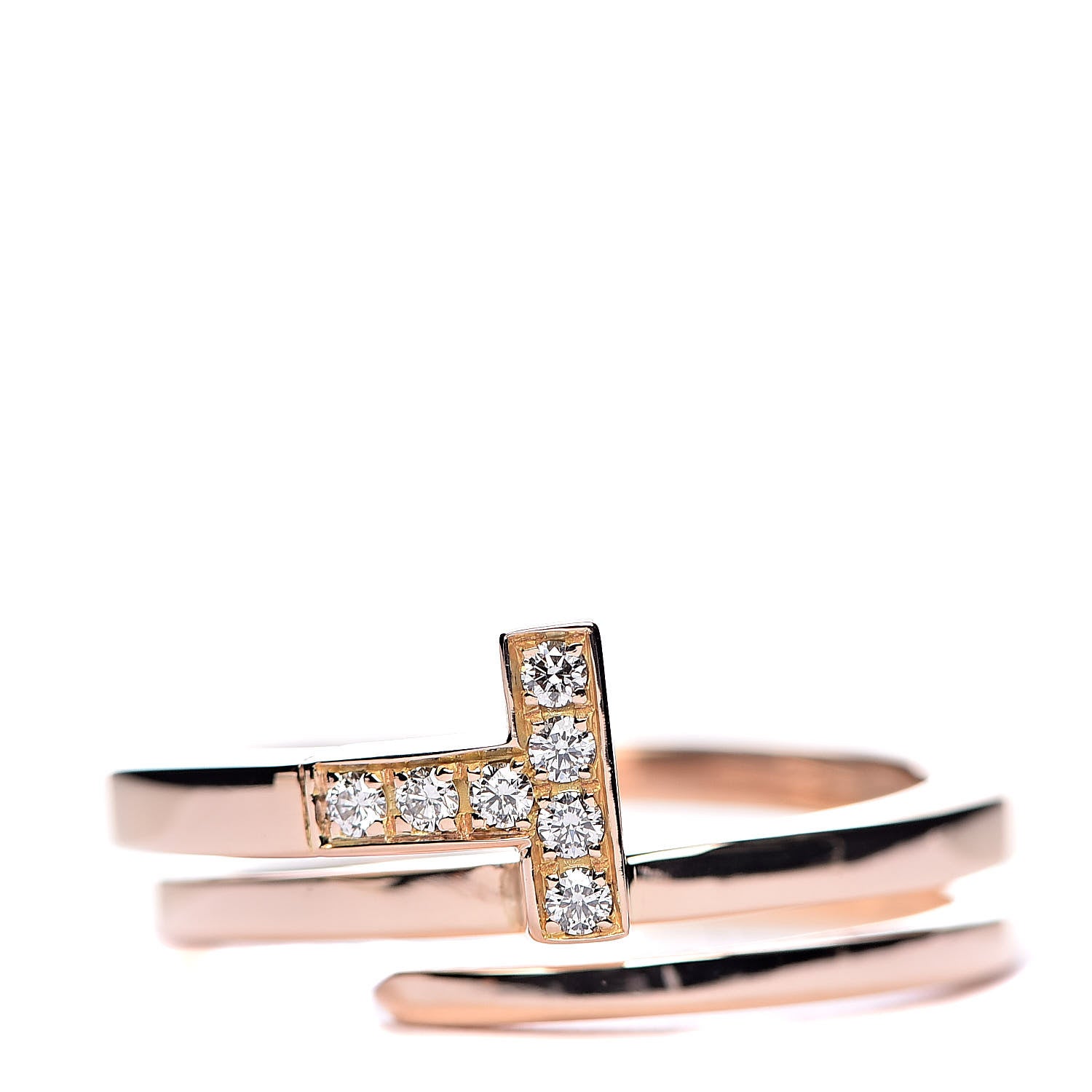 Tiffany 18K Rose Gold Diamond T Square Wrap Ring 58 8.25 1 of 6