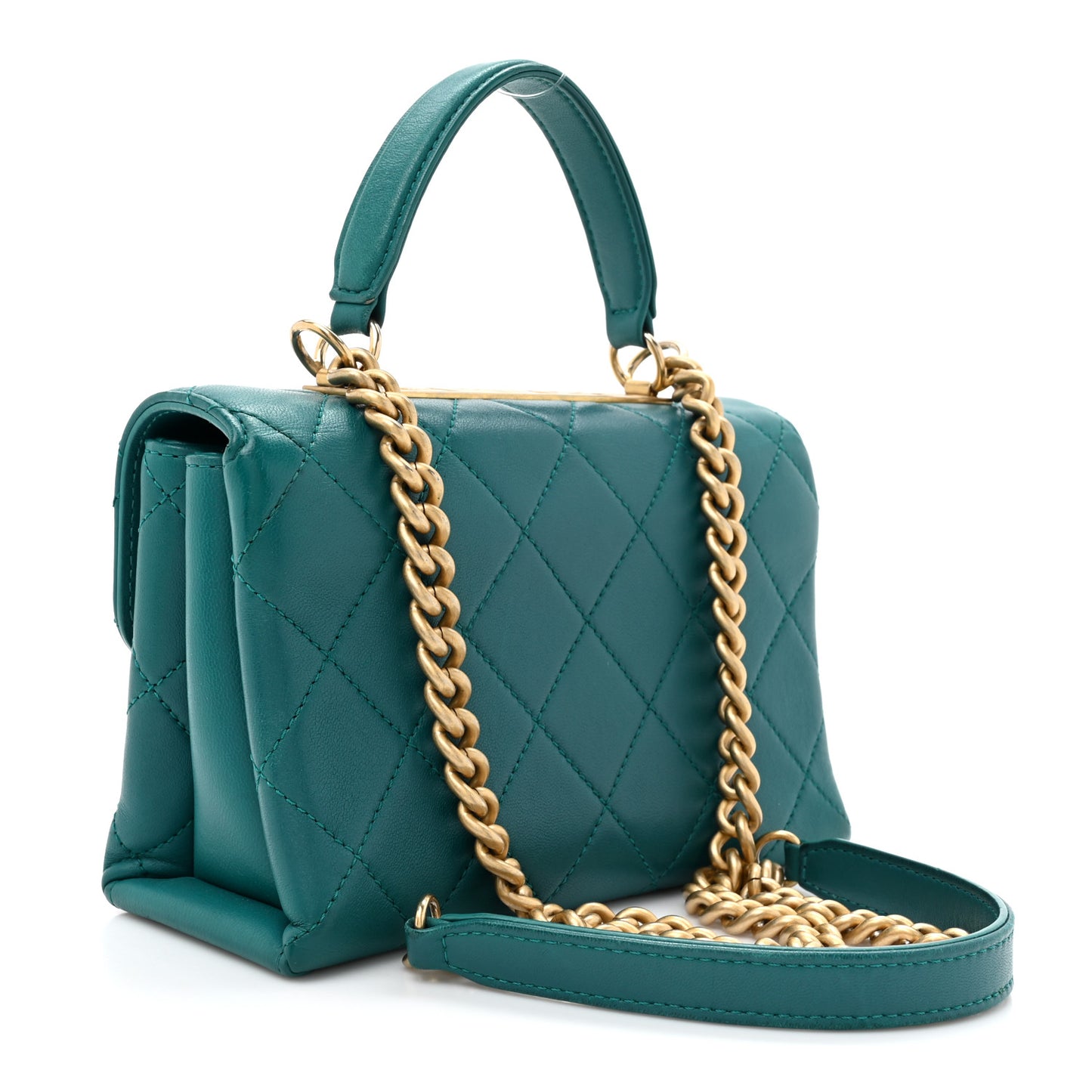 Lambskin Quilted Small Trendy Spirit Top Handle Bag Green
