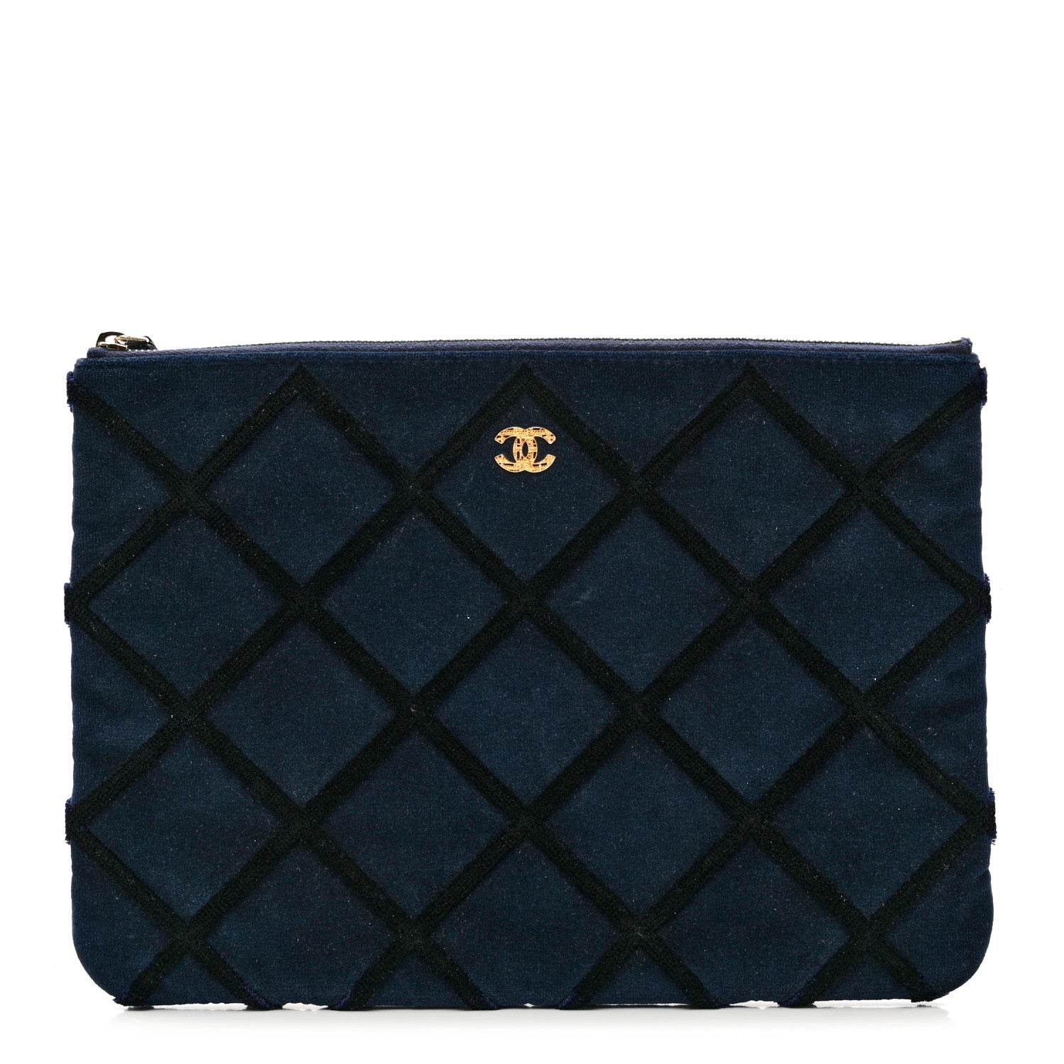 Chanel Velvet Quilted Medium Cosmetic Case Blue 1 of 6