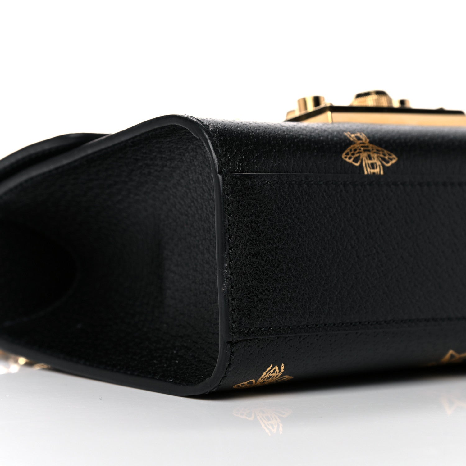 Gucci Grained Calfskin Bee Star Small Padlock Shoulder Bag Black 9 of 10