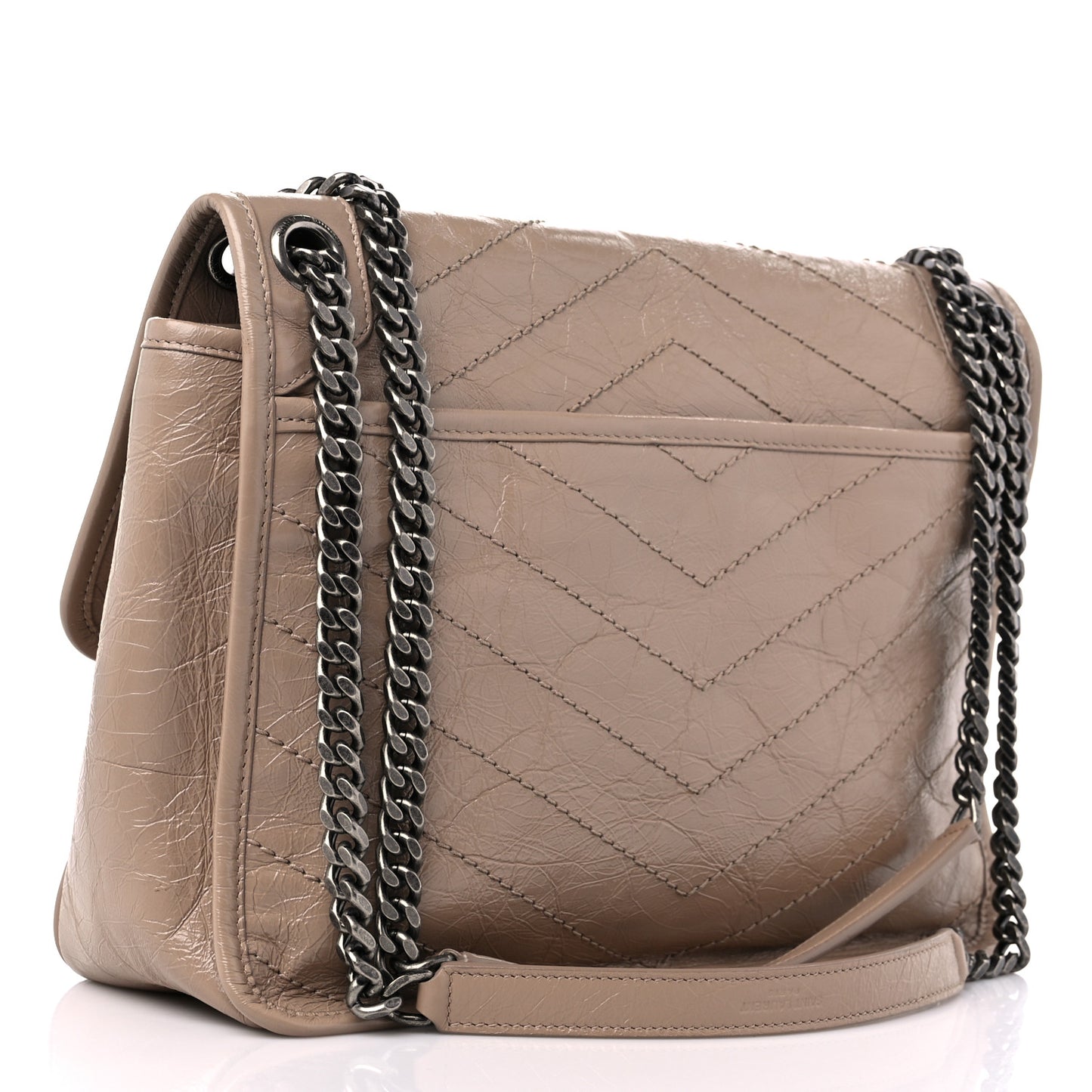 Crinkled Calfskin Matelasse Monogram Medium Niki Chain Satchel Gold Sand