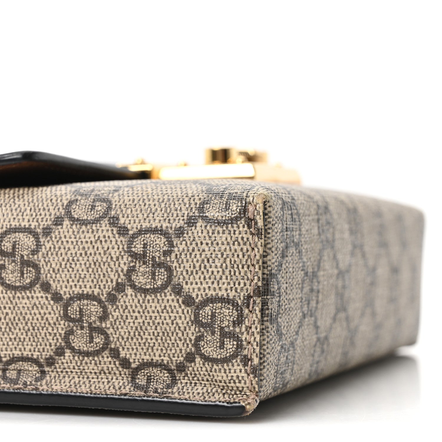 Gucci GG Supreme Monogram Calfskin Mini Padlock Top Handle Shoulder Bag Beige Black Cuir 9 of 10