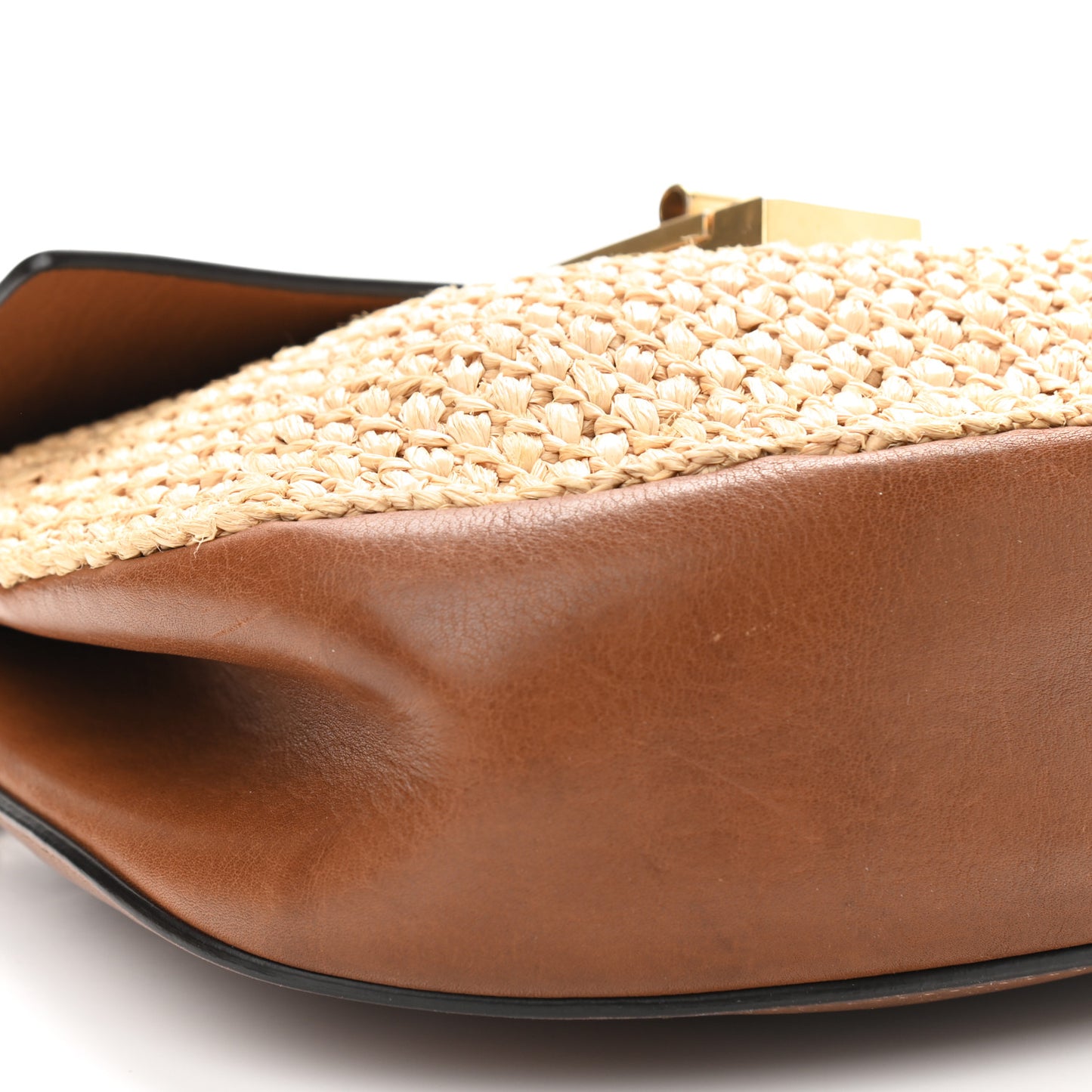 Calfskin Raffia Drew Chain Shoulder Bag Caramel