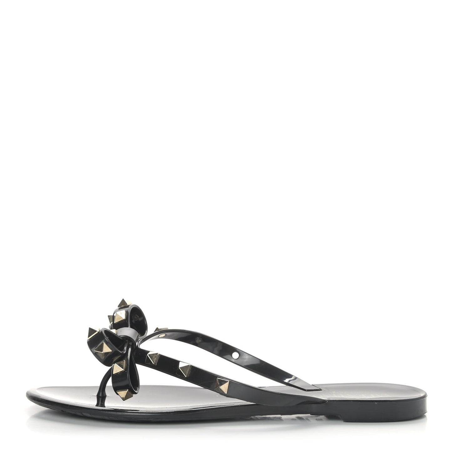 PVC Jelly Rockstud Bow Thong Sandals 38 Black