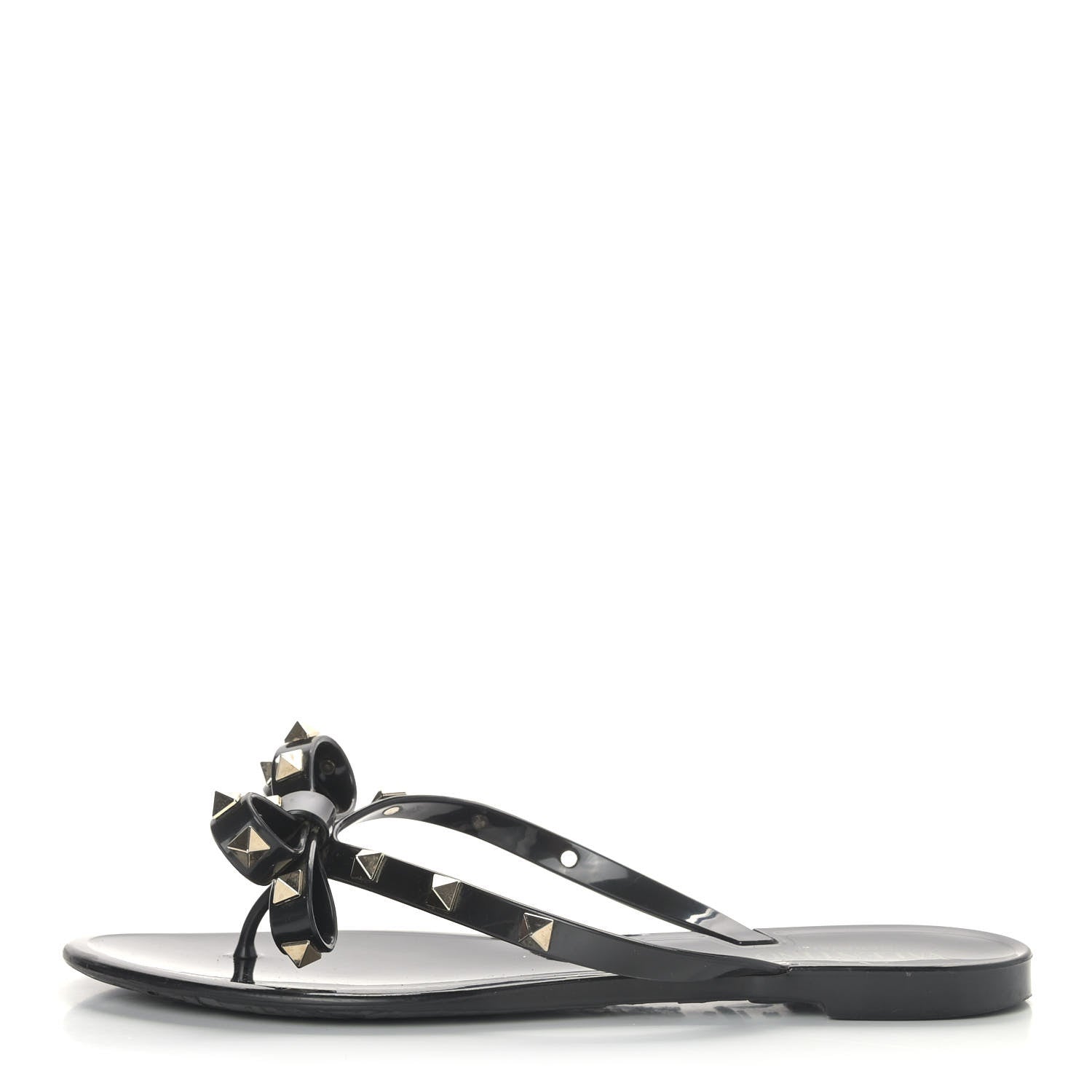 Valentino Garavani PVC Jelly Rockstud Bow Thong Sandals 38 Black 1 of 15
