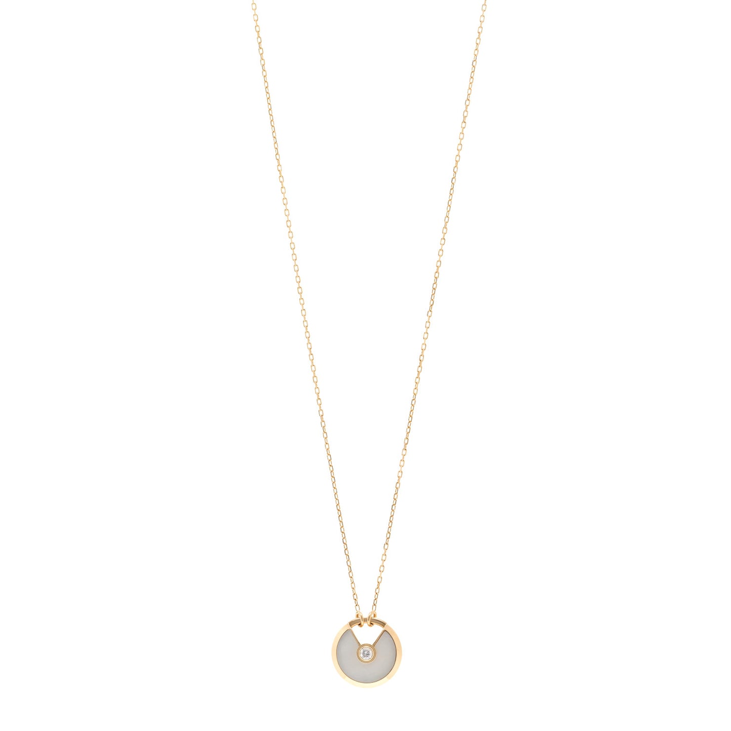 18K Yellow Gold Diamond Mother of Pearl SM Amulette de Cartier Pendant Necklace