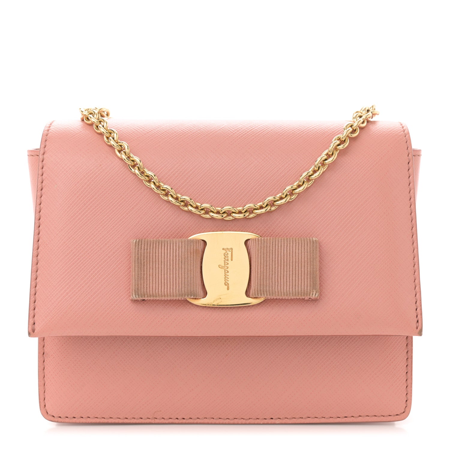 Salvatore Ferragamo Hammered Calfskin Mini Vara Bow Crossbody Bag Pink 1 of 15