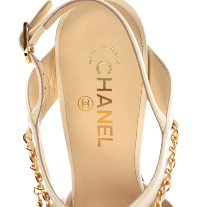 Chanel Lambskin CC Chain Sandals 40 Ivory 7 of 11