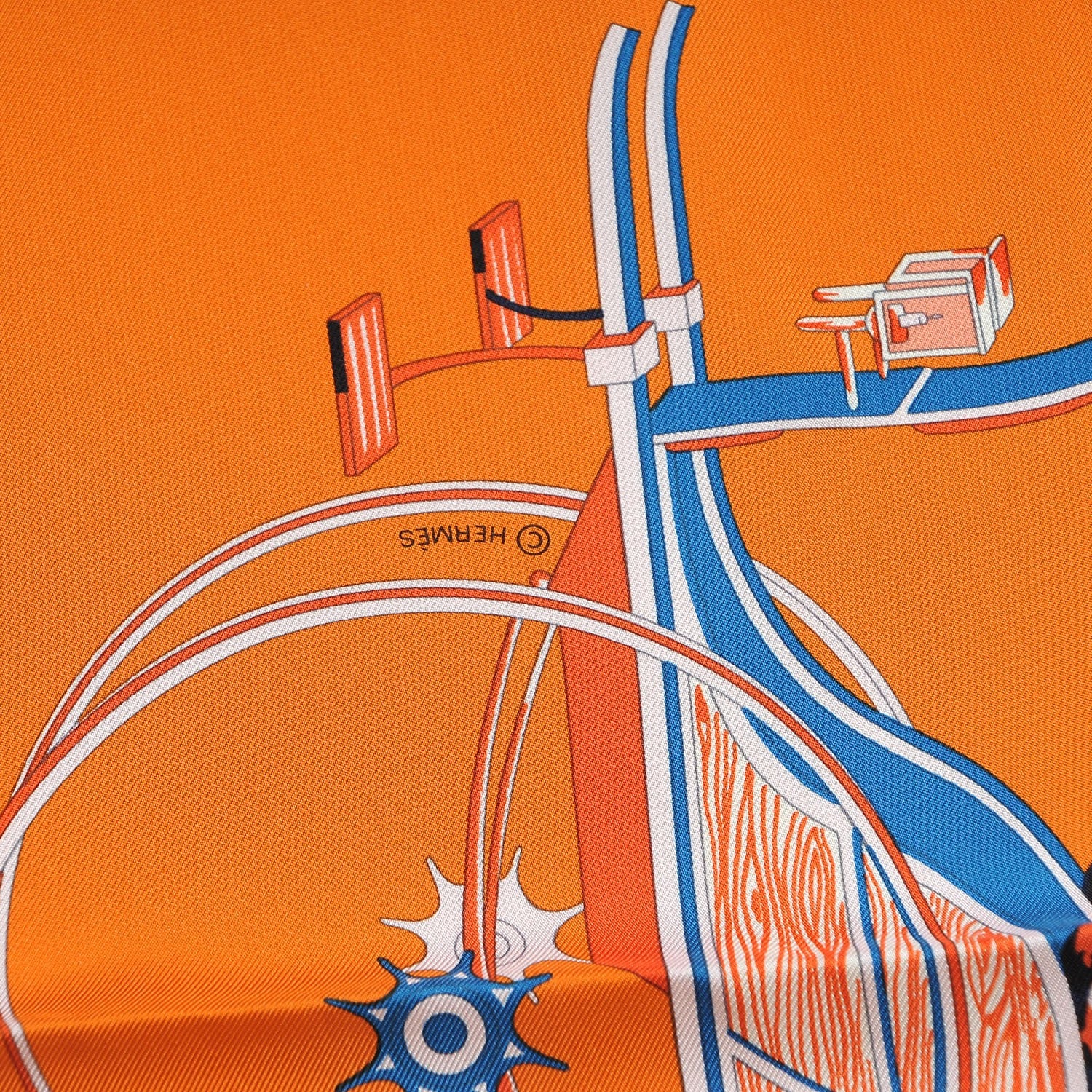 Hermes Silk Les Volttures A Transformation Scarf 90 Orange Blanc Bleu 6 of 6