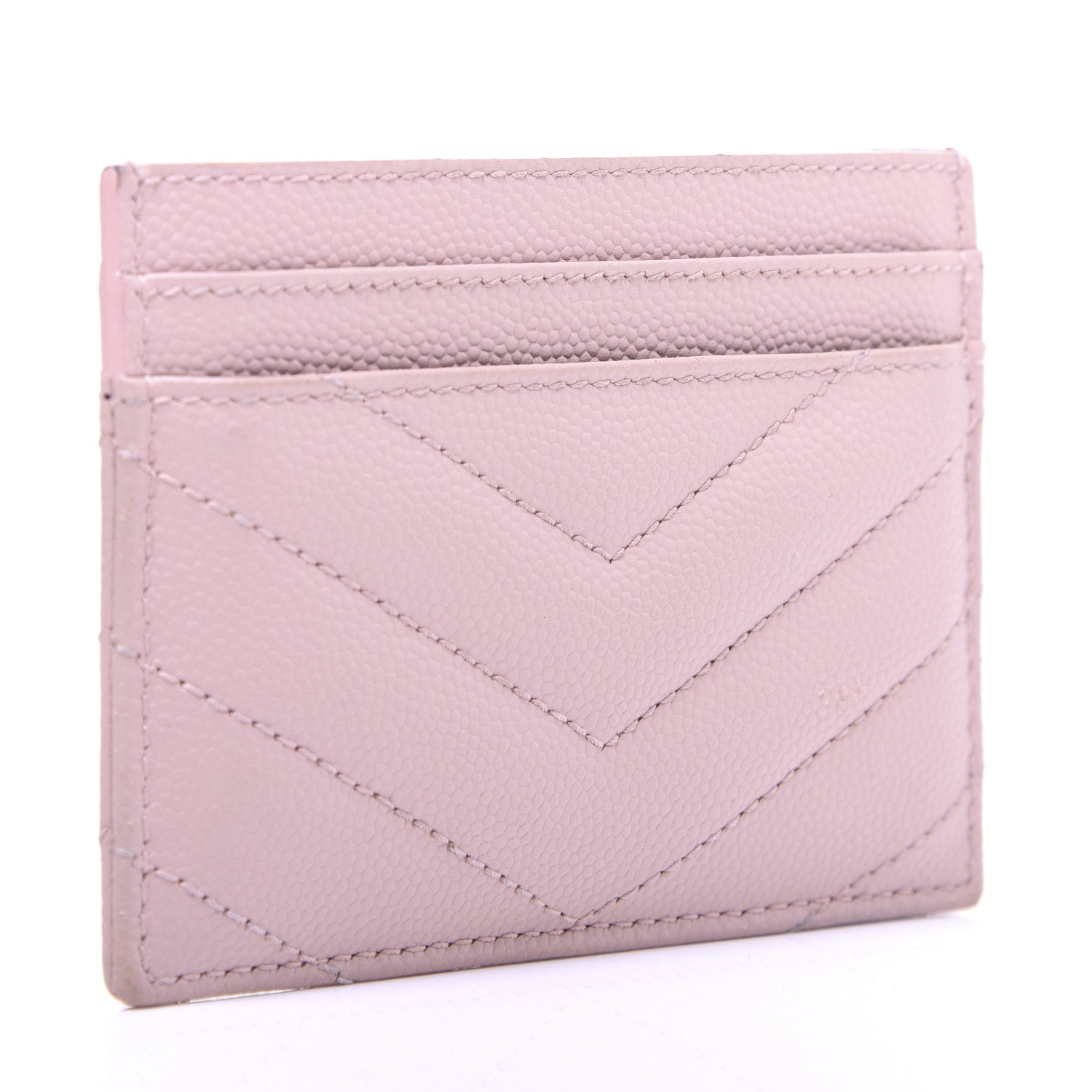 Saint Laurent Grain De Poudre Matelasse Chevron Monogram Credit Card Case Pale Pink 6 of 22