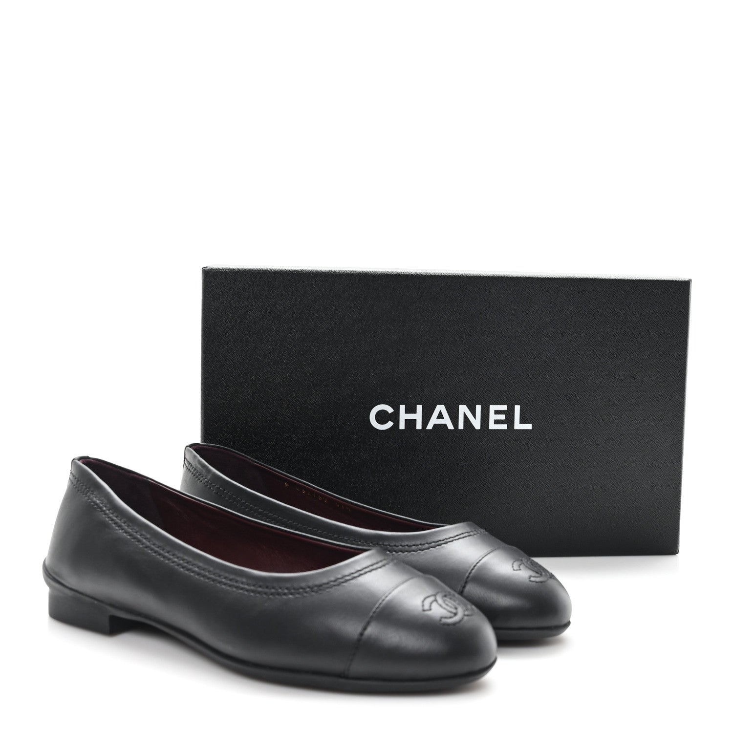 Chanel Lambskin Cap Toe CC Uniform Ballerina Flats 37.5 Black 10 of 10