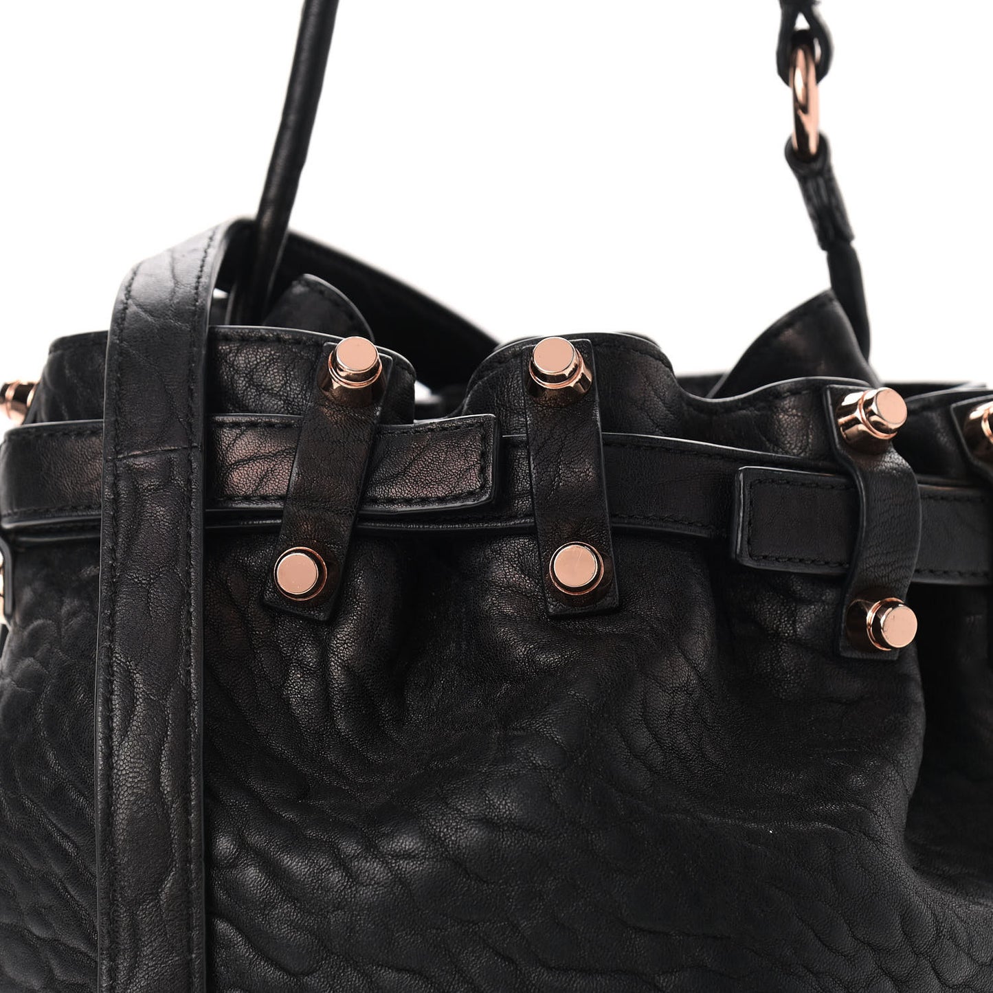 Pebbled Lambskin Diego Bucket Black Rose Gold Hardware