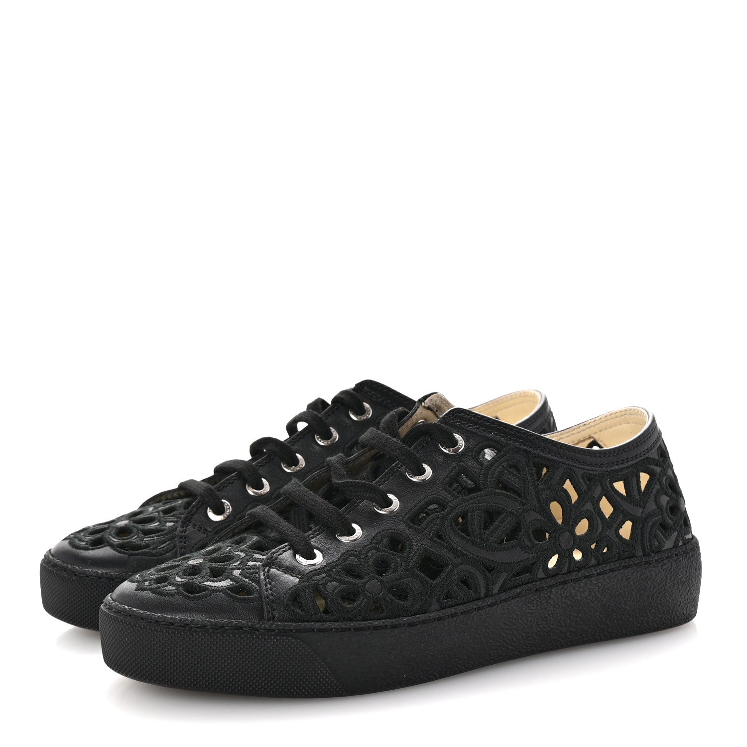 Chanel Calfskin Hollow Out Flower Sneakers 36 Black 4 of 11