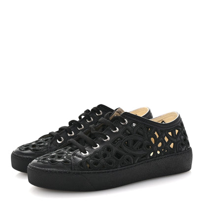 Chanel Calfskin Hollow Out Flower Sneakers 36 Black 4 of 11